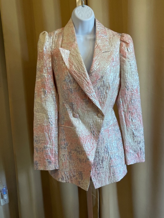 Asos Design Pants - NEW! Asos Design Pink Silver Metallic Double Breasted Blazer and Shorts Set 2
